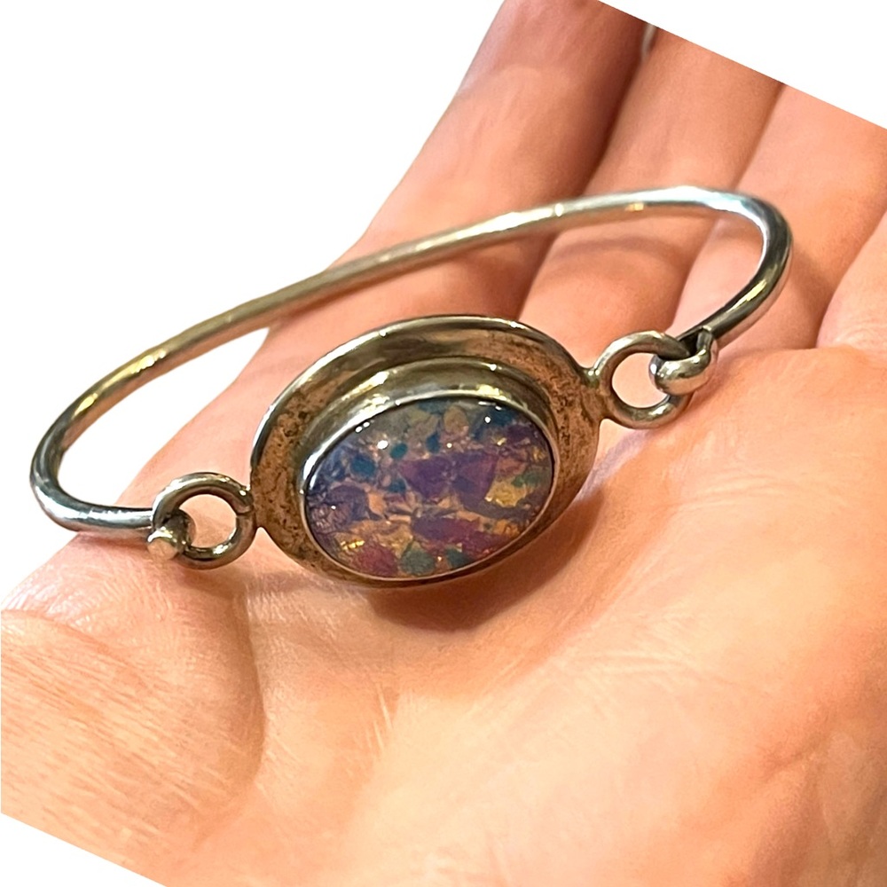 Vintage Sterling silver 925 Mexico Fire Opal Handmade bangle bracelet
